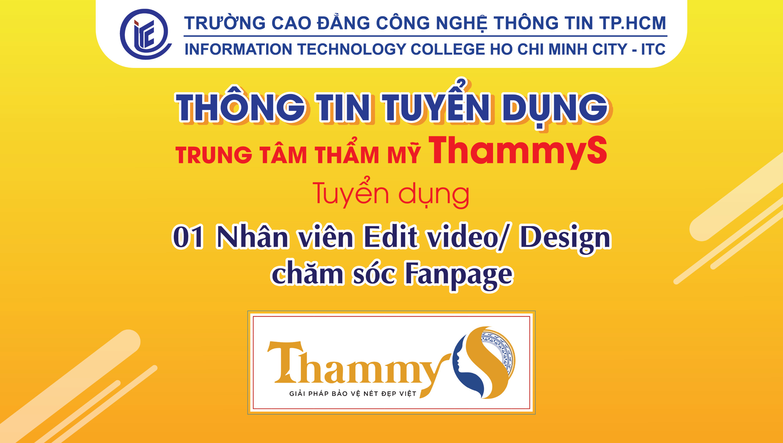 Trung tâm thẩm mỹ ThammyS tuyển dụng nhân viên Edit video/Design – Chăm sóc fanpage