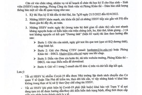 Thông Báo Về Việc Tổ Chức Thi Cho HSSV Bị Nhiễm Covid-19